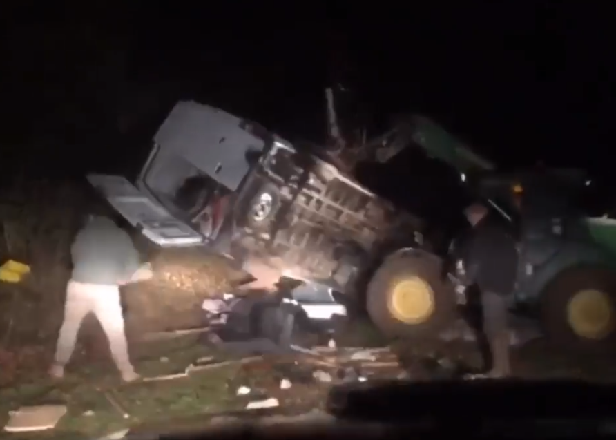 Video: Farmer capsizes van ‘dumping rubbish’ on his land