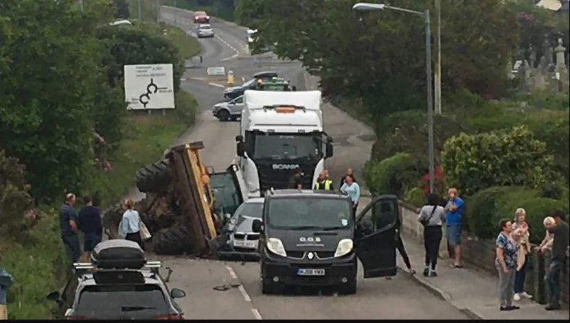 Tractor rolls over onto car in Cornwall road traffic collision