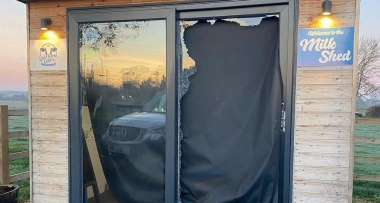 Milk vending machine destroyed following burglary attempt on a farm