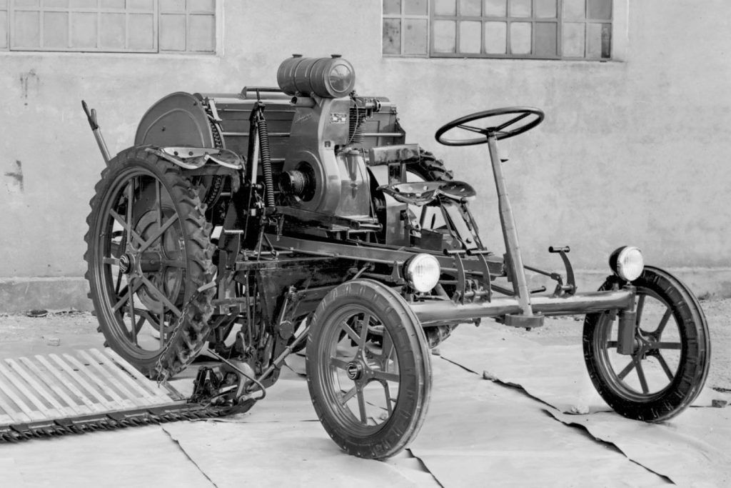 The first Carraro ‘tractor’ was a mechanised seeder with side mounted finger bar mower in 1932