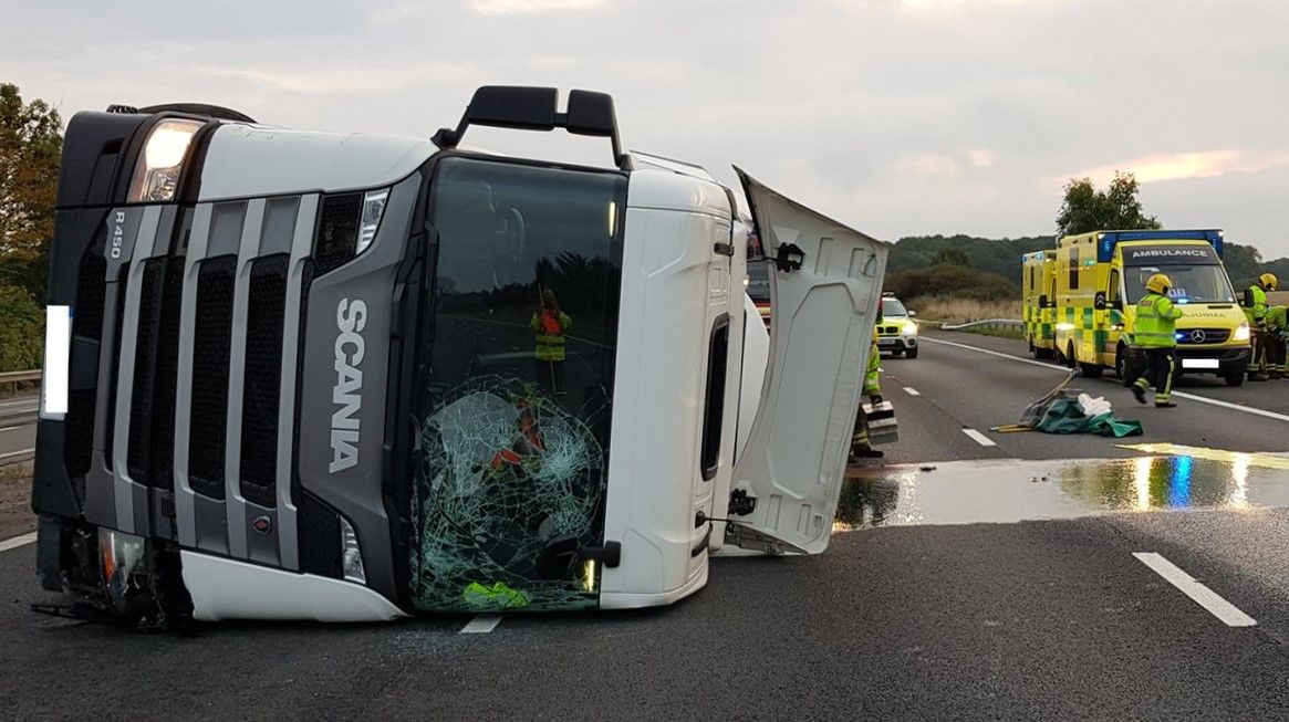 Pics: 10-mile stretch of motorway closed after milk tanker crash