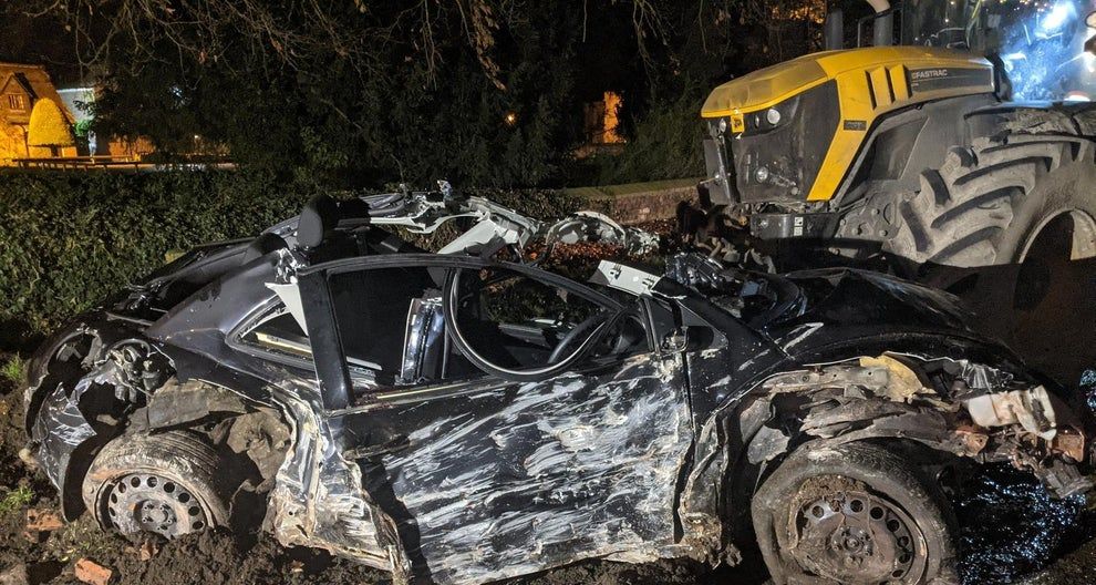 Lack of fatalities in collision between tractor and car described by police as a ‘miracle’