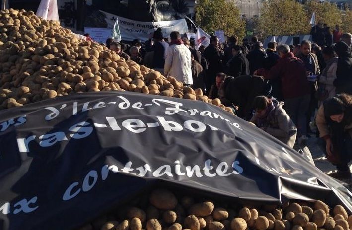 French farmers spread manure on the streets during protest