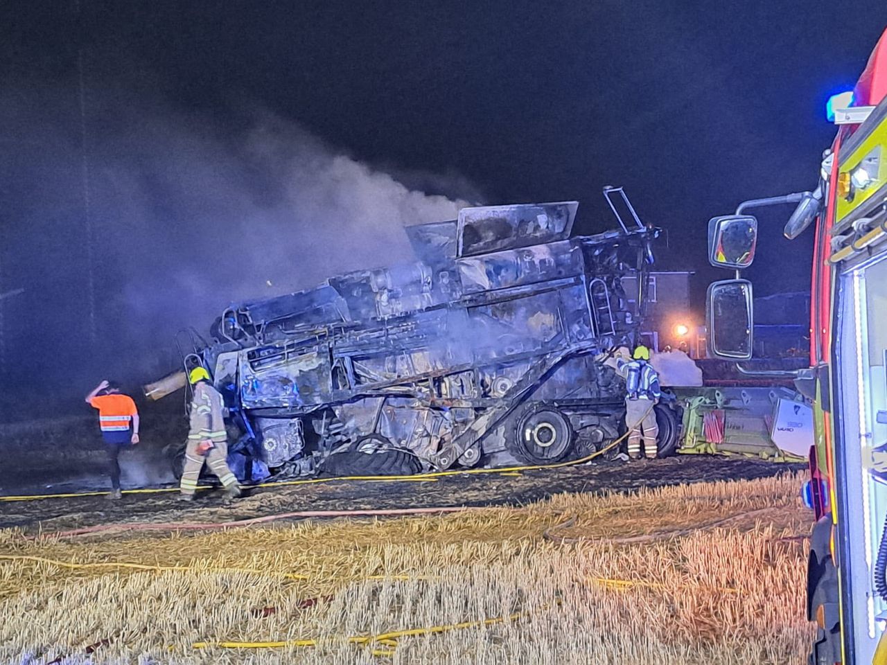Fire crews and farmers tackle combine blaze in Suffolk