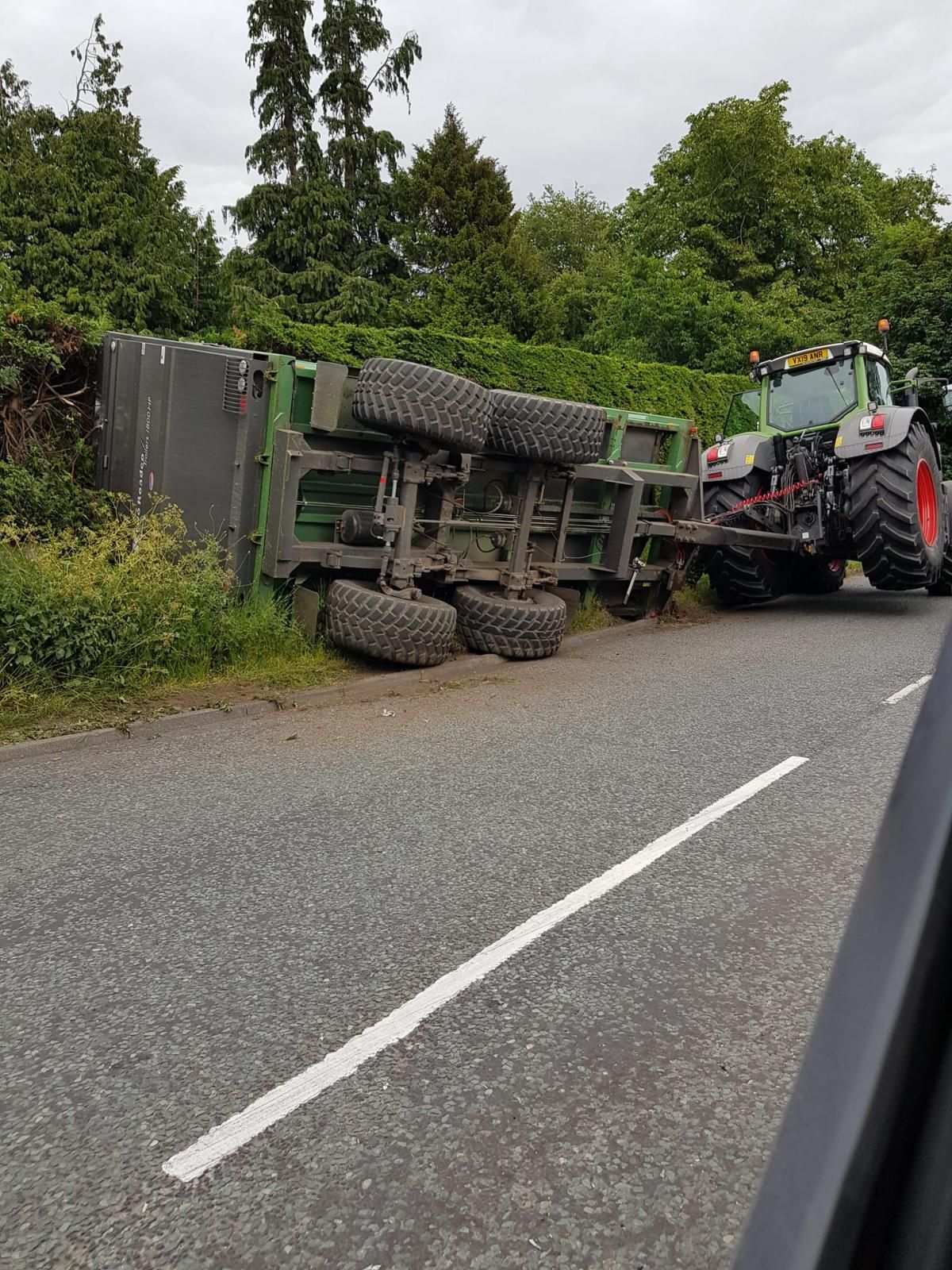 Overturned trailer causes road closure in Northumberland
