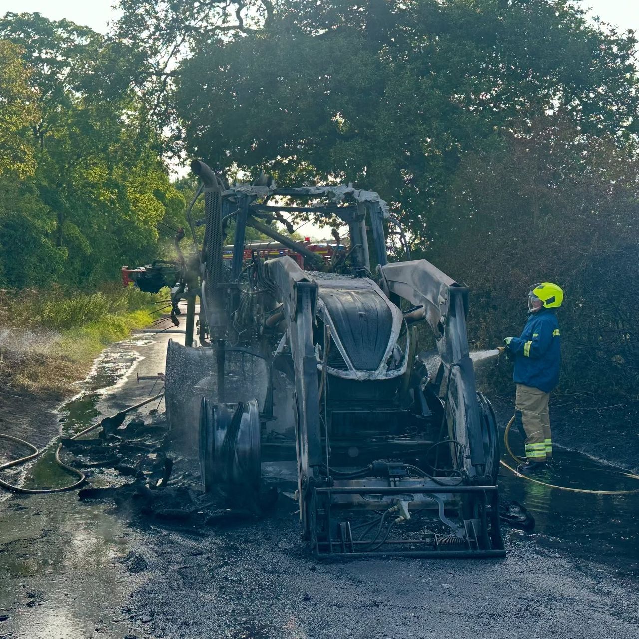 UK farmer warns of summer fire risks after tractor engulfed in flames
