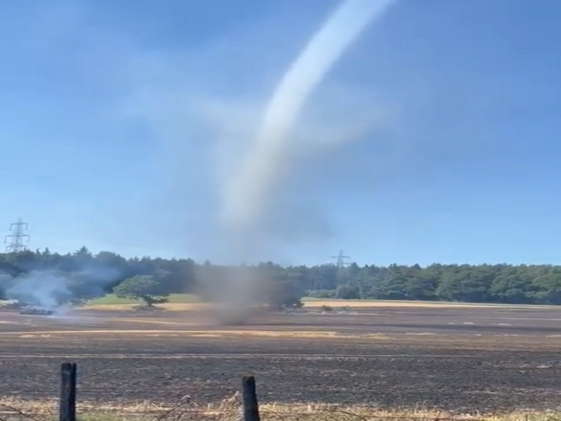 Rare 'dust devil' forms after Suffolk field fire